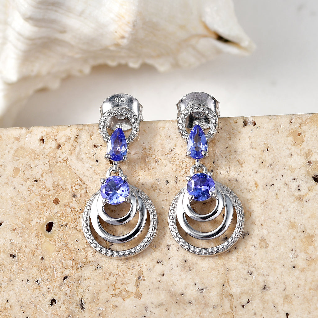D'Joy Tanzanite Dangling Earring in Rhodium OverlaySterling Silver  0.864  Ct._8579554_2