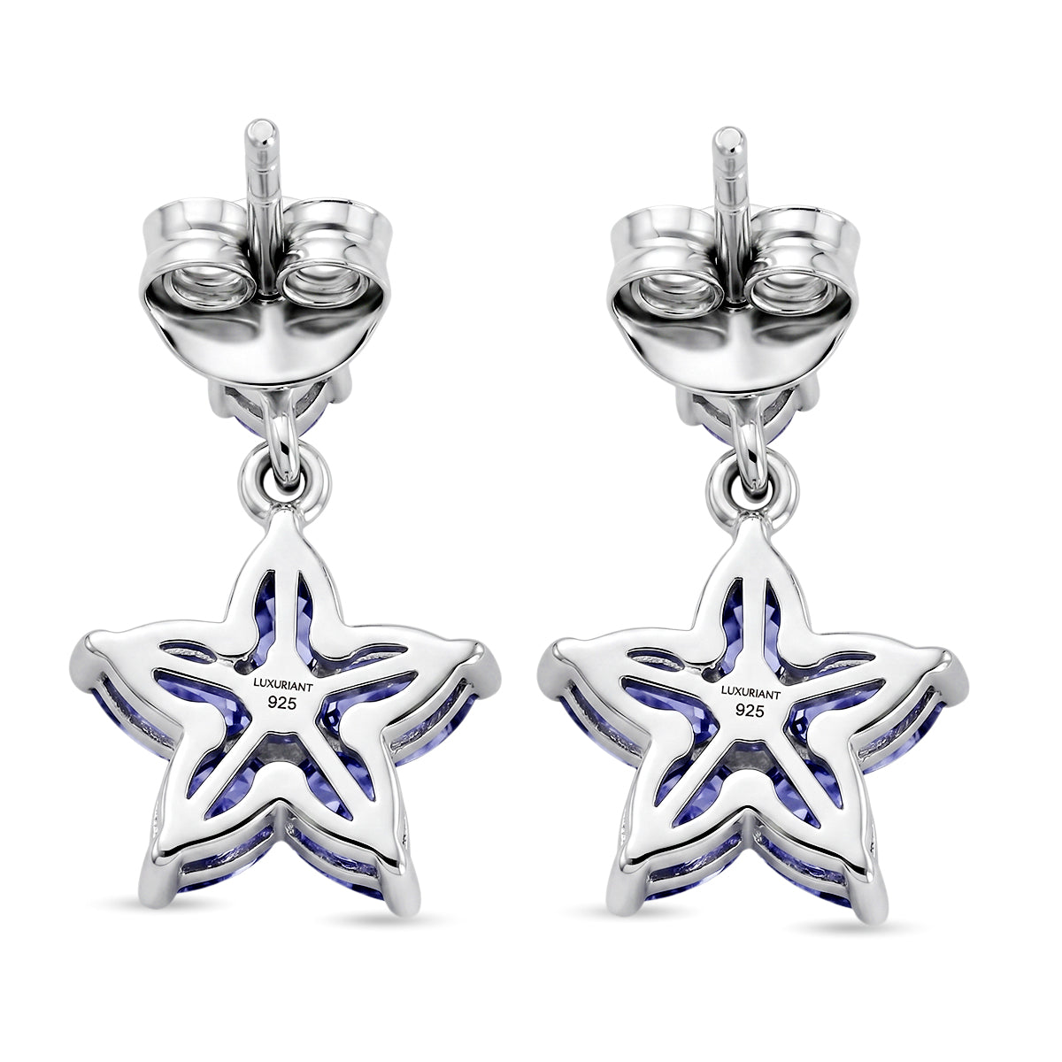 Luxuriant - Tanzanite &amp; Lab Grown Diamond (SI/G-H) Floral Dangling Earring with Push Post in Rhodium Overlay Sterling Silver 2.30 Ct. V32674898 5