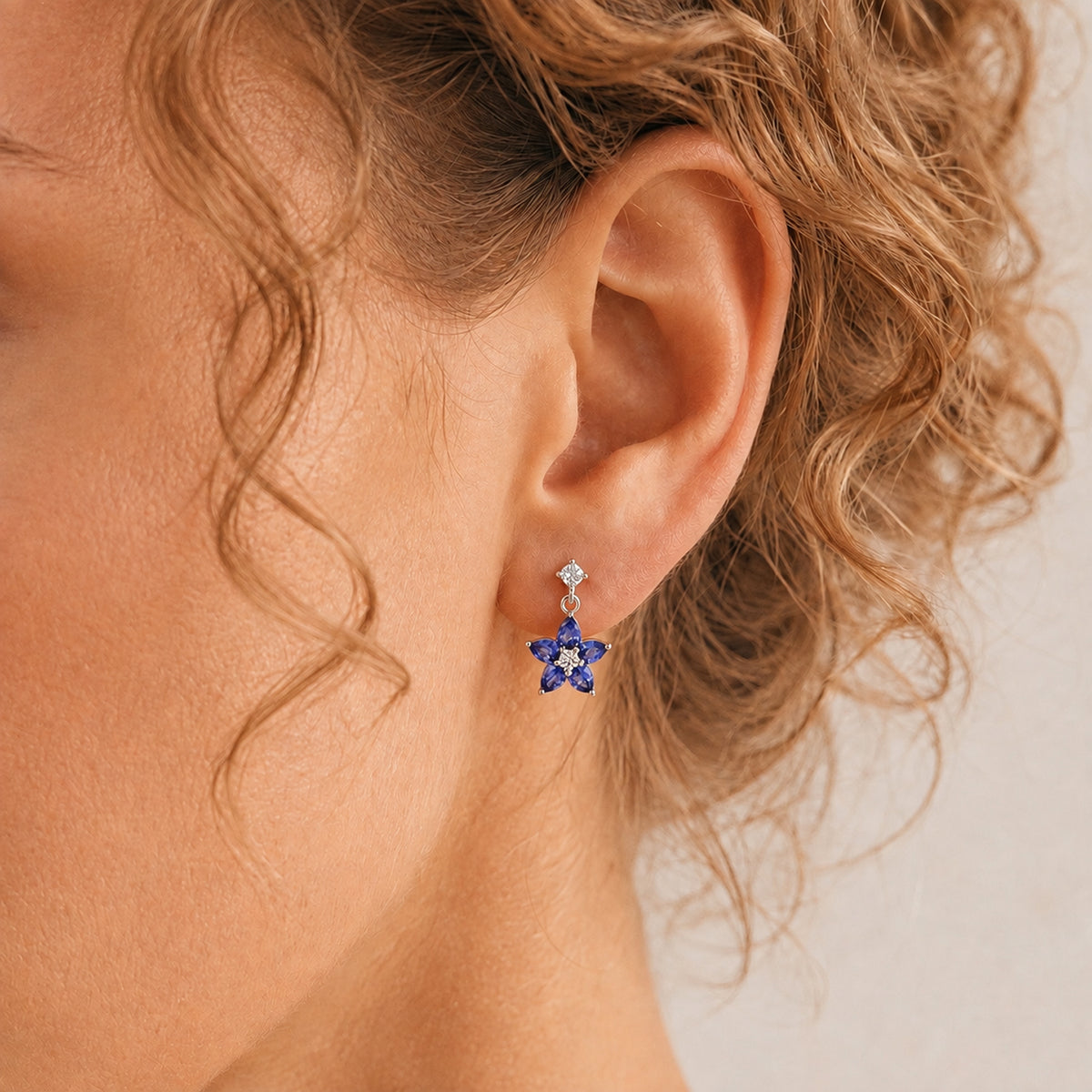 Luxuriant - Tanzanite &amp; Lab Grown Diamond (SI/G-H) Floral Dangling Earring with Push Post in Rhodium Overlay Sterling Silver 2.30 Ct. V32674898 6