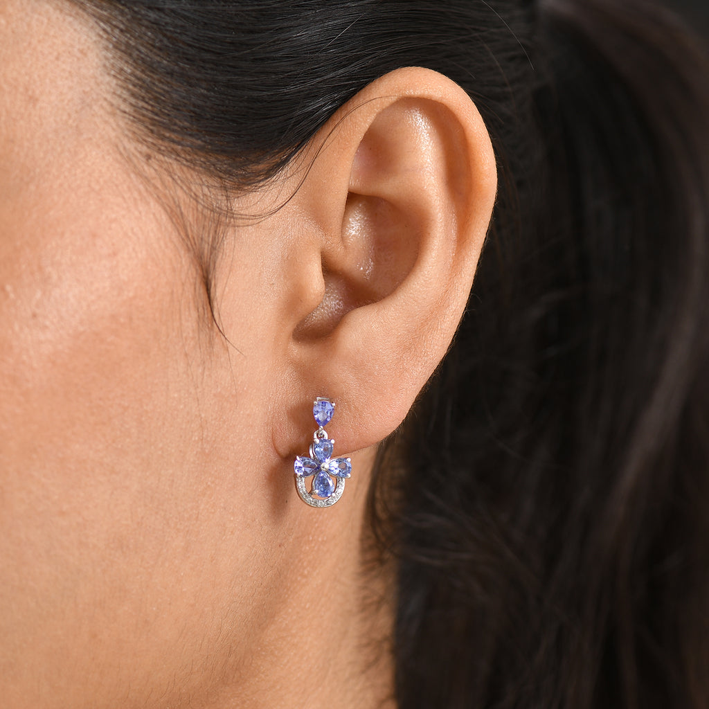 D'Joy Tanzanite, White Zircon Dangling Earring in Rhodium OverlaySterling Silver  1.752  Ct._8579556_1