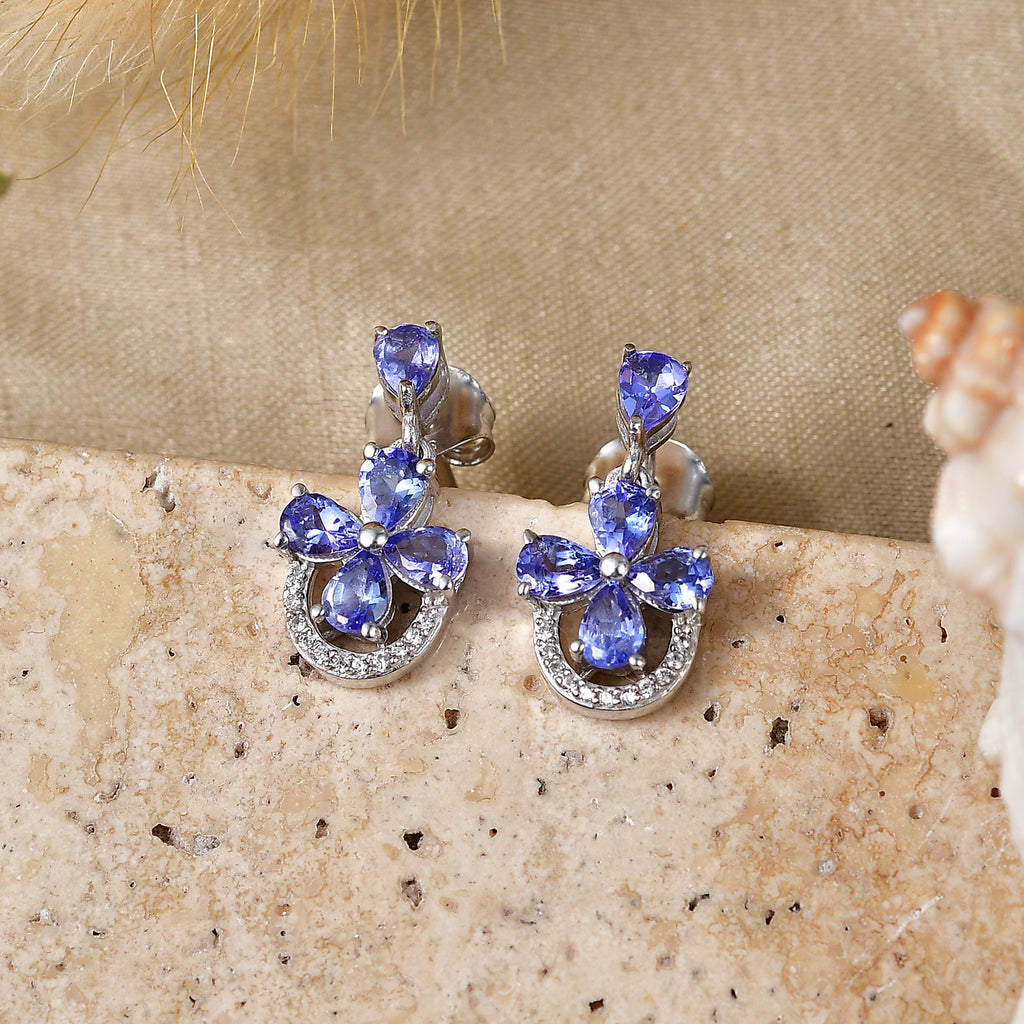 D'Joy Tanzanite, White Zircon Dangling Earring in Rhodium OverlaySterling Silver  1.752  Ct._8579556_2