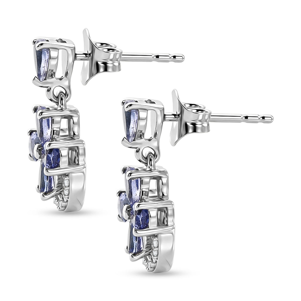 D'Joy Tanzanite, White Zircon Dangling Earring in Rhodium OverlaySterling Silver  1.752  Ct._8579556_3