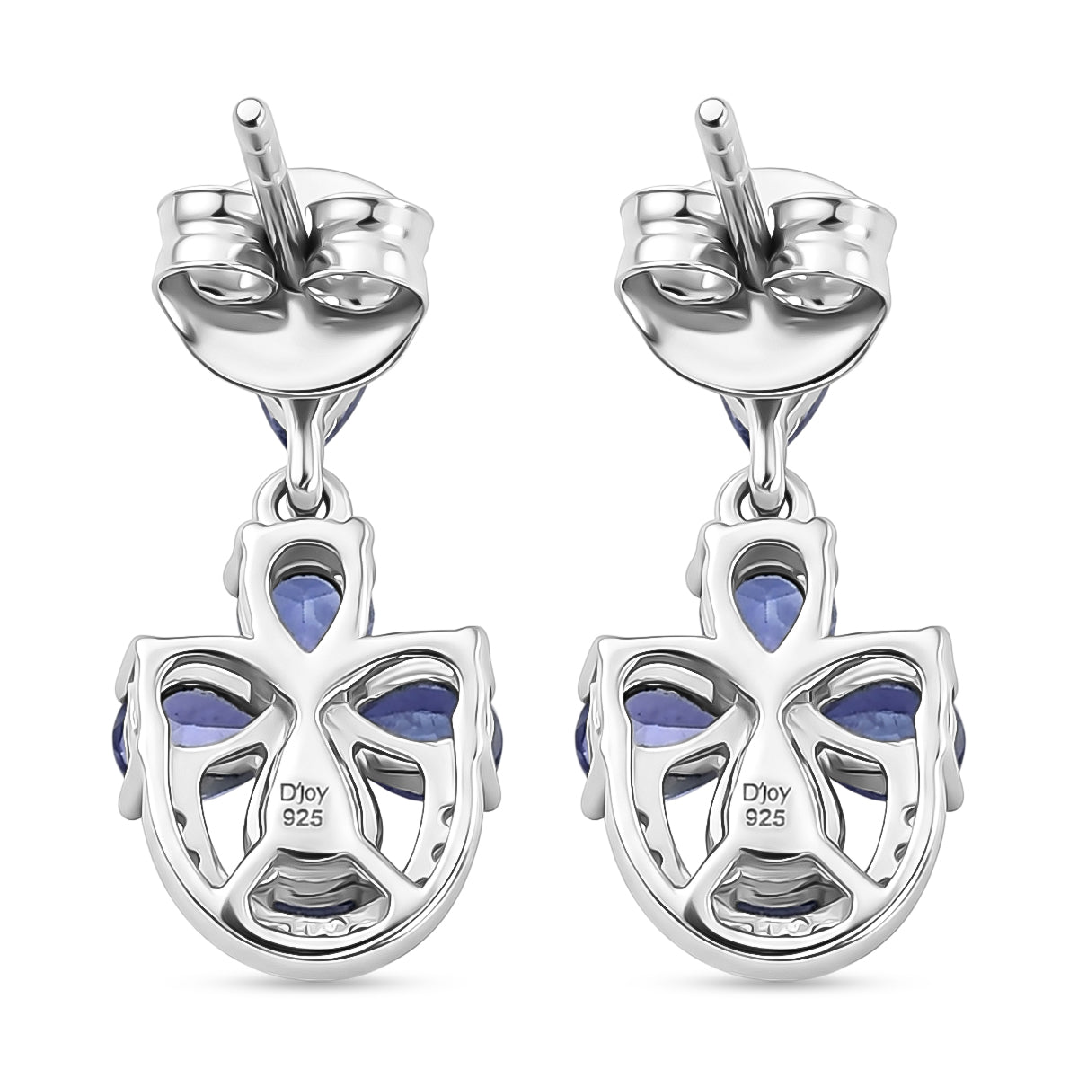 D'Joy - Tanzanite &amp; White Zircon Floral Dangling Earring with Push Post in Rhodium Overlay Sterling Silver 1.75 Ct. 8579556 5