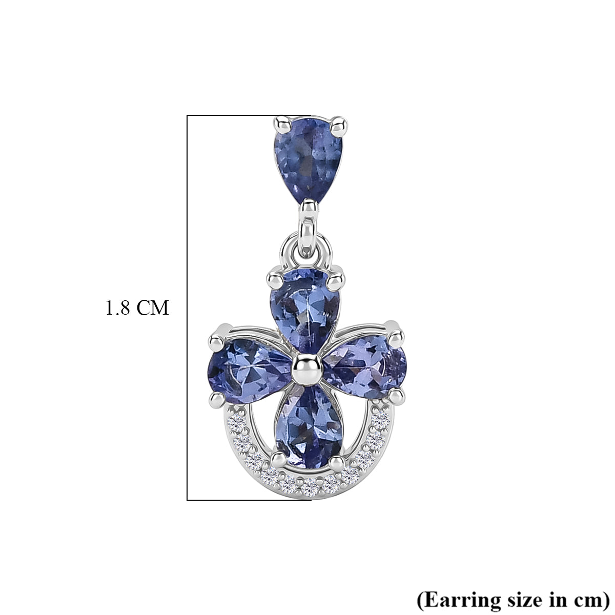 D'Joy - Tanzanite &amp; White Zircon Floral Dangling Earring with Push Post in Rhodium Overlay Sterling Silver 1.75 Ct. 8579556 6