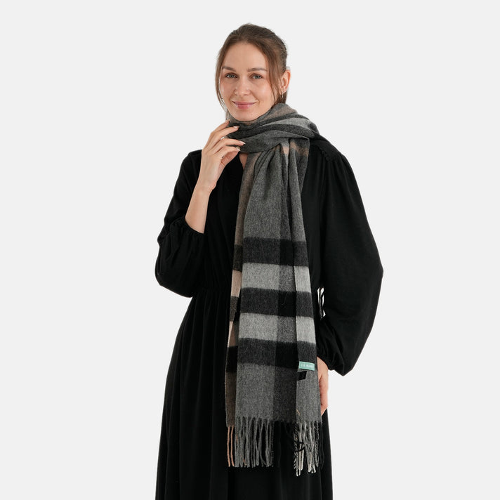 La Marey 70% Wool Check Blanket Scarf Shawl (70 x 200cm) - Grey 8579565 2