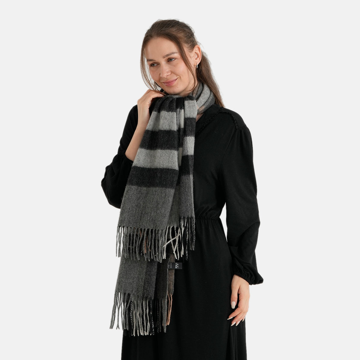 La Marey 70% Wool Check Blanket Scarf Shawl (70 x 200cm) - Grey 8579565 3