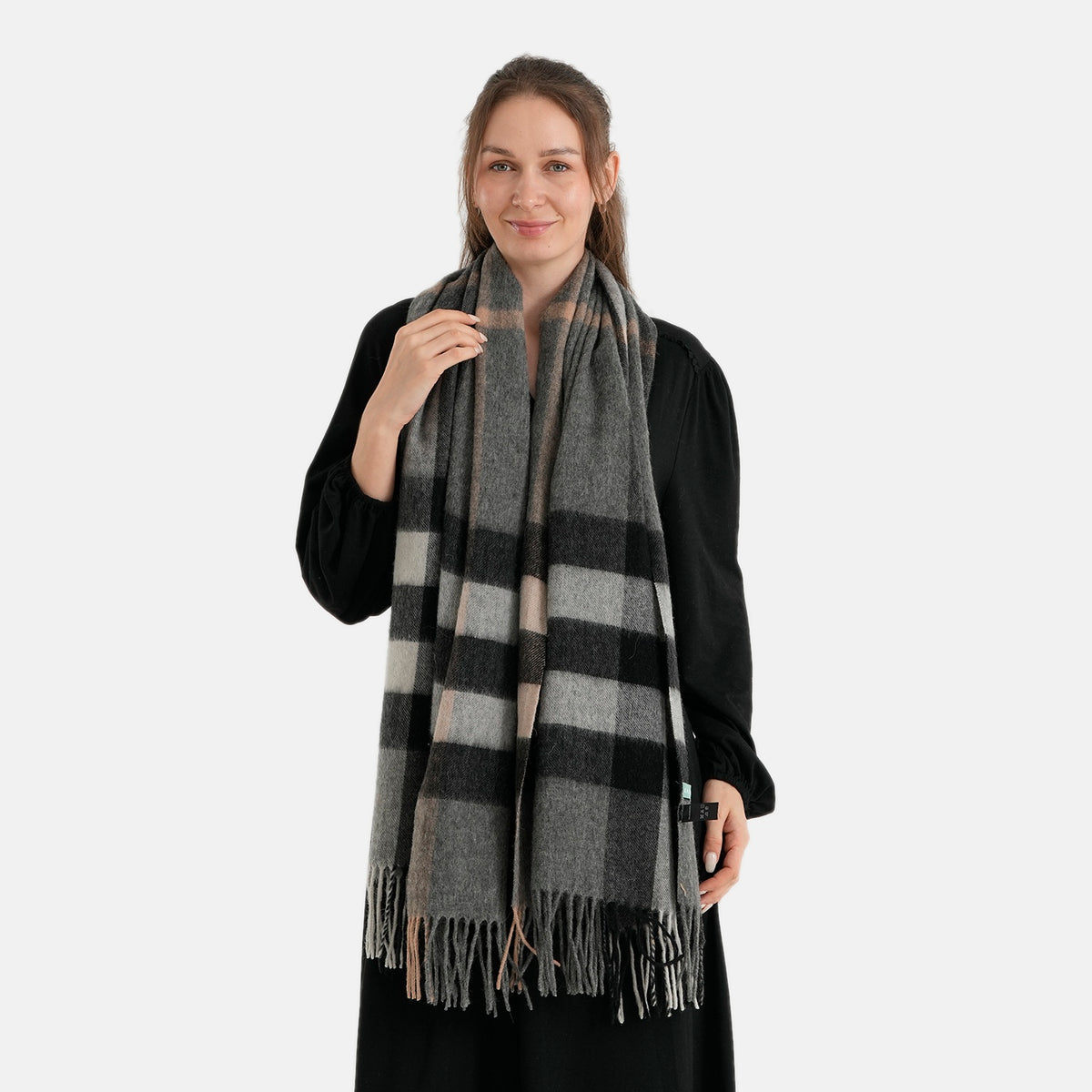 La Marey 70% Wool Check Blanket Scarf Shawl (70 x 200cm) - Grey 8579565 4