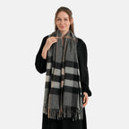 La Marey 70% Wool Check Blanket Scarf Shawl (70 x 200cm) - Grey_8579565_4