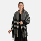 La Marey 70% Wool Check Blanket Scarf Shawl (70 x 200cm) - Grey_8579565_6