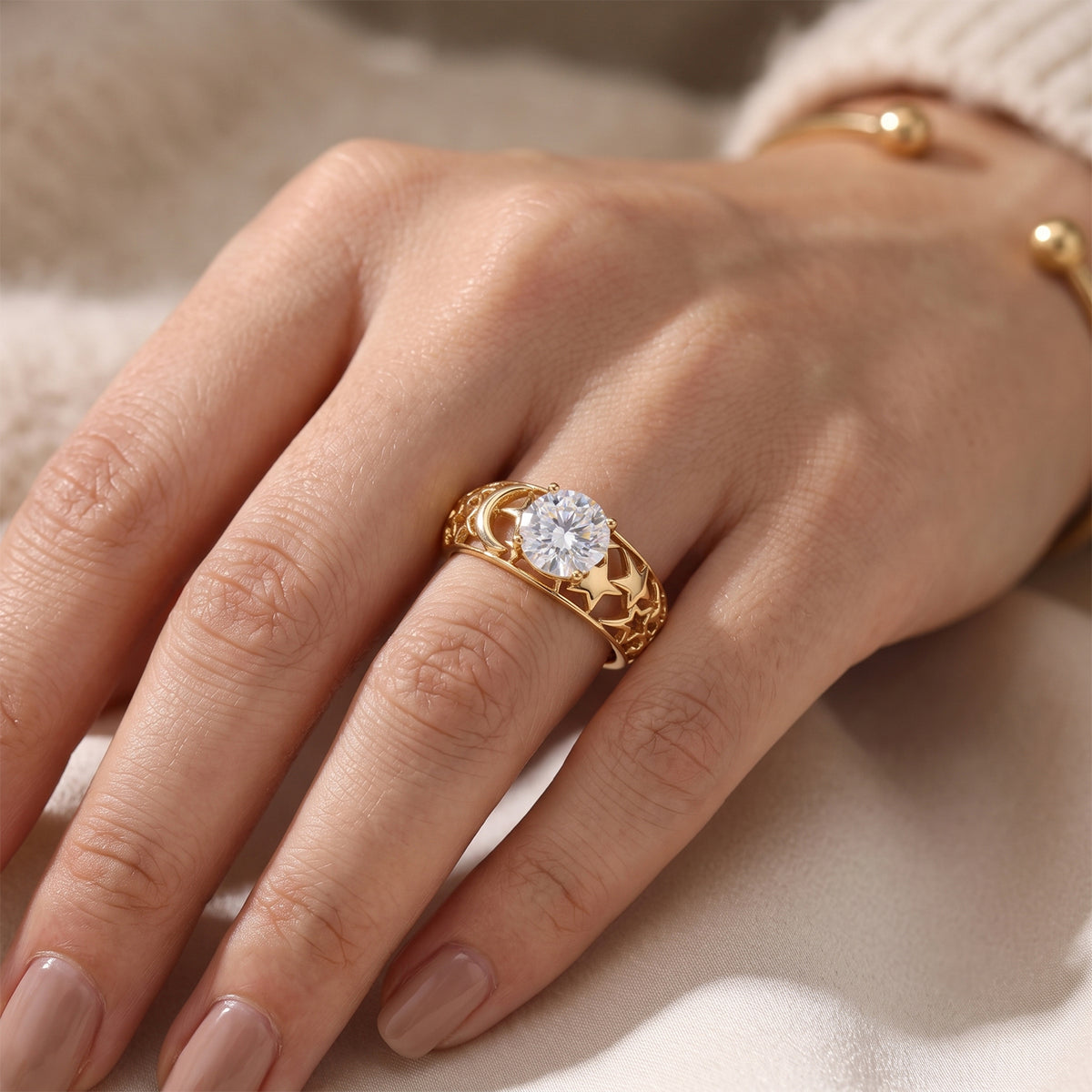 D'Joy - Moissanite Solitaire Ring in Yellow Gold Plated Sterling Silver 1.15 Ct. 8579574 1