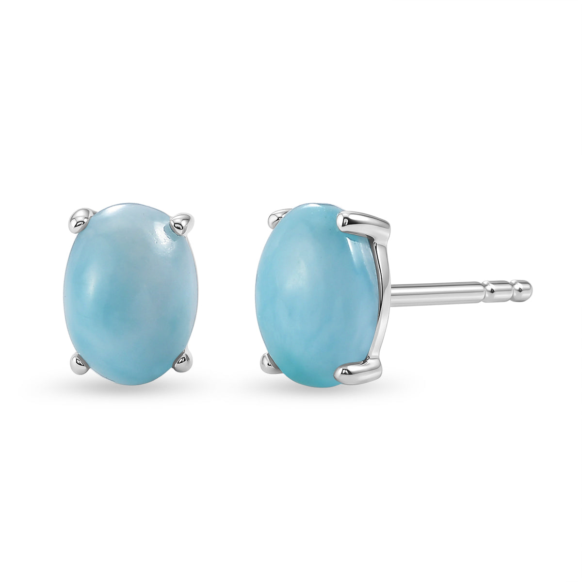 D'Joy - Natural Larimar Solitaire Stud Push Post Earring in Platinum Overlay Sterling Silver 2.00 Ct. 8579600 0