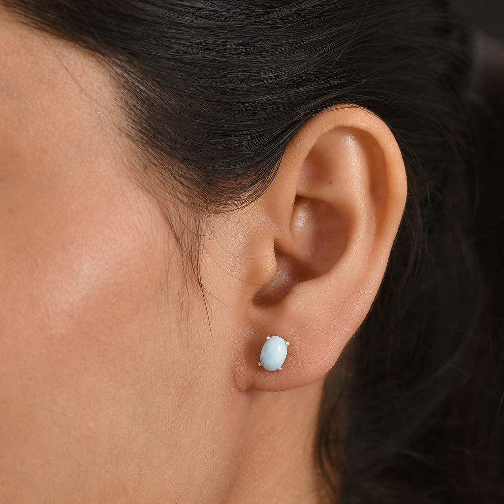 D'Joy - Natural Larimar Solitaire Stud Push Post Earring in Platinum Overlay Sterling Silver 2.00 Ct._8579600_1