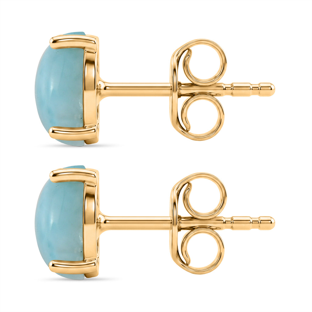 D'Joy - Natural Larimar Solitaire Stud Push Post Earring in Yellow Gold Plated Sterling Silver 2.00 Ct._8579601_3