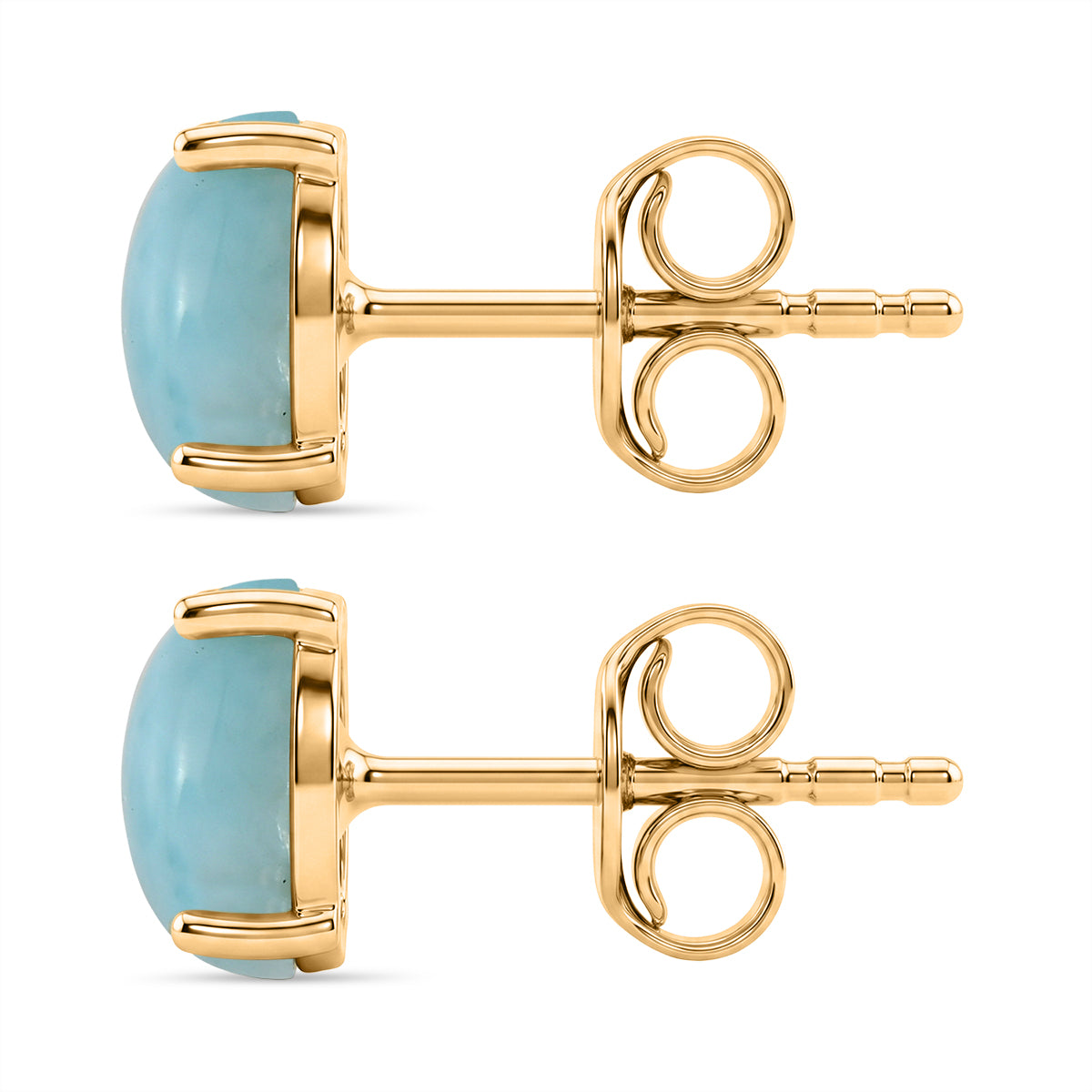 D'Joy - Natural Larimar Solitaire Stud Push Post Earring in Yellow Gold Plated Sterling Silver 2.00 Ct. V32577356 3