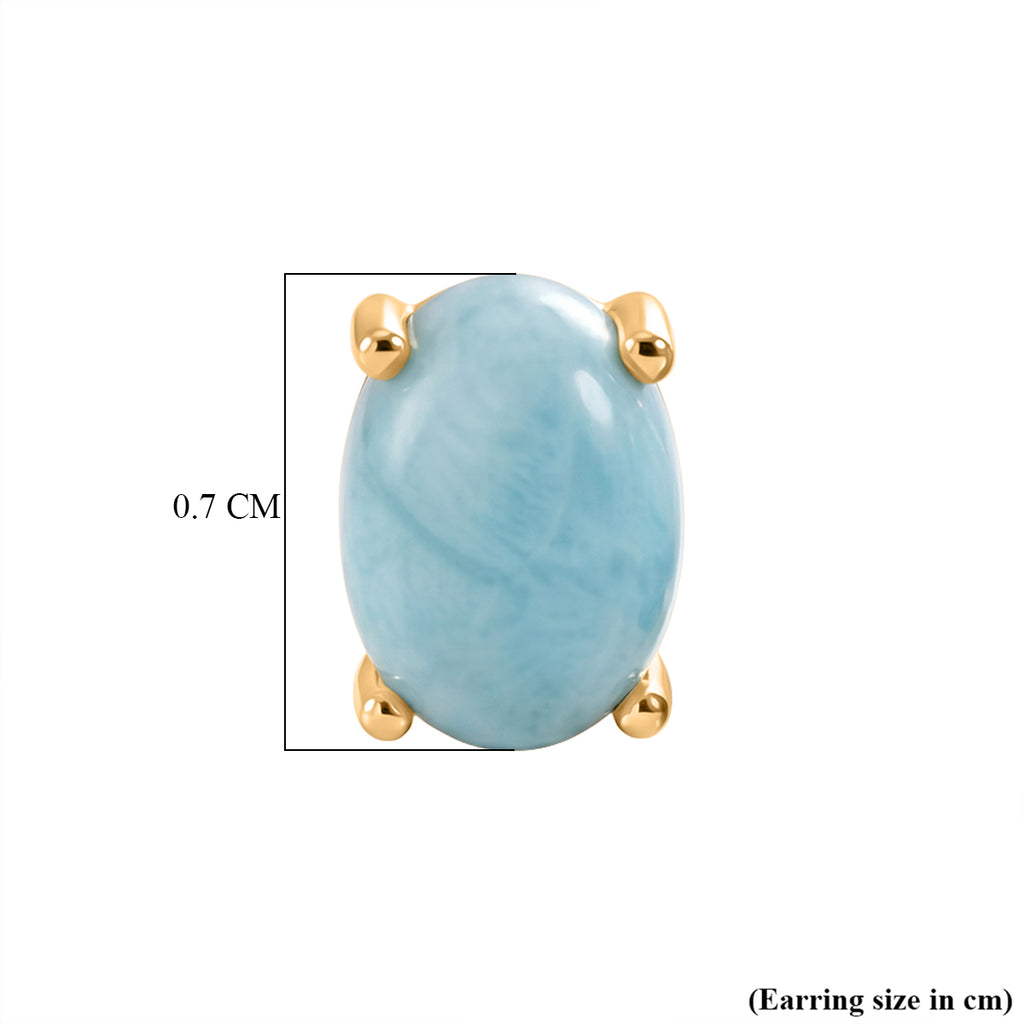 D'Joy - Natural Larimar Solitaire Stud Push Post Earring in Yellow Gold Plated Sterling Silver 2.00 Ct._8579601_4