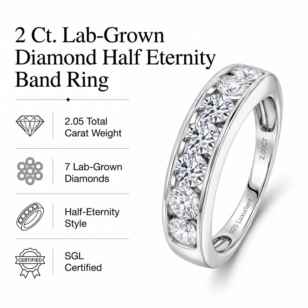Luxuriant - SGL Certified Lab Grown Diamond (SI/G-H) Half Eternity Band Ring in Rhodium Overlay Sterling Silver 2.00 Ct._8579633_5