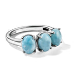 D'Joy - Natural Larimar Trilogy Ring in Platinum Overlay Sterling Silver 2.90 Ct._8579640