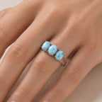 D'Joy - Natural Larimar Trilogy Ring in Platinum Overlay Sterling Silver 2.90 Ct._8579640_1