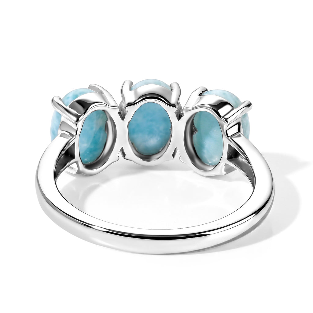D'Joy - Natural Larimar Trilogy Ring in Platinum Overlay Sterling Silver 2.90 Ct._8579640_4