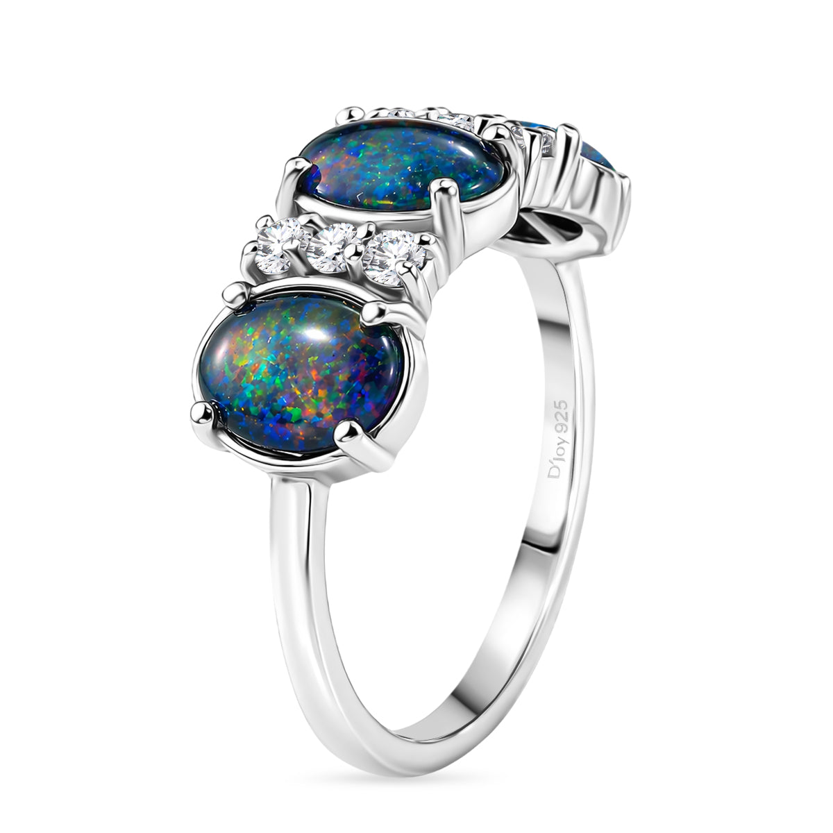 D'Joy - Boulder Opal &amp; White Zircon Ring in Rhodium Overlay Sterling Silver 2.85 Ct. V32588740 4