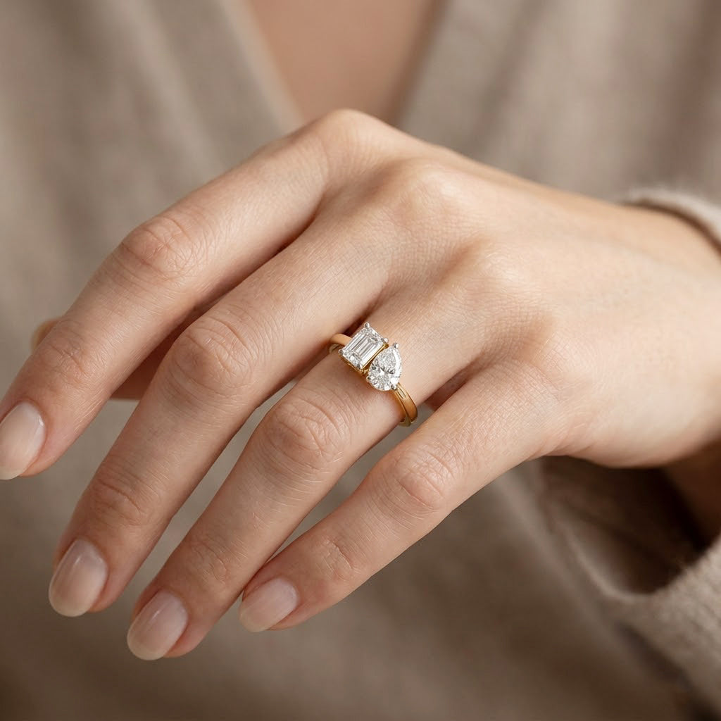LUXURIANT 1 Ct. Lab Grown Diamond Toi Et Moi Ring in 18K Vermeil Yellow Gold Plated Sterling Silver SGL Certified (SI-G-H) 8579769 2
