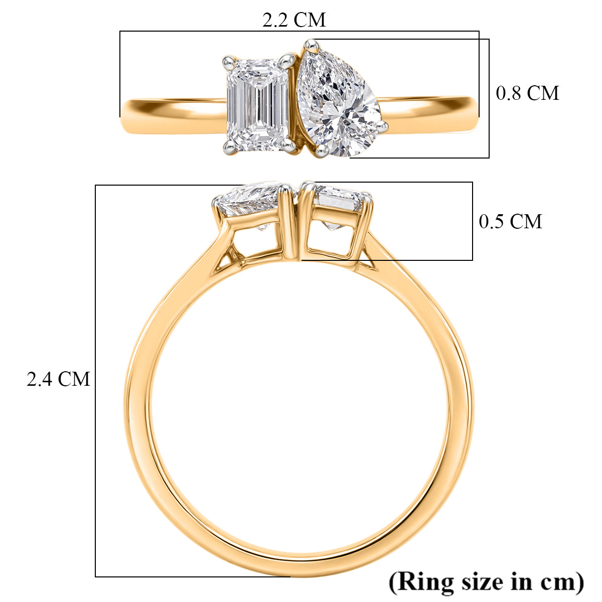 LUXURIANT 1 Ct. Lab Grown Diamond Toi Et Moi Ring in 18K Vermeil Yellow Gold Plated Sterling Silver SGL Certified (SI-G-H) 8579769 6