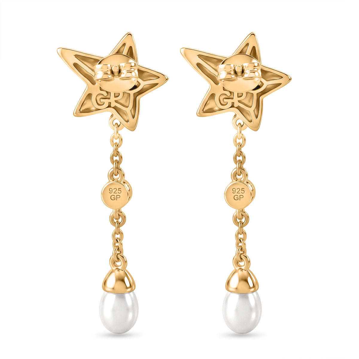 Radiant Ember Garnet, Blue Sapphire, Fresh Water Pearl &amp; White Zircon Dangling Earring with Push Back in 18K Vermeil Yellow Gold Plated Sterling Silver 4.05 Ct. 8579790 5