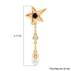 GP - Radiant Ember Garnet, Blue Sapphire, Fresh Water Pearl & White Zircon Dangling Earring with Push Back in 18K Vermeil Yellow Gold Plated Sterling Silver 4.05 Ct._8579790_5