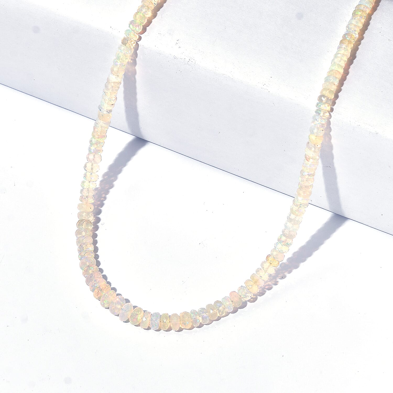 D'Joy - AAA Ethiopian Opal Beads Necklace (Size - 18+2 Ext) with Lobster Clasp in Rhodium Overlay Sterling Silver 79.00 Ct. V32513976 0