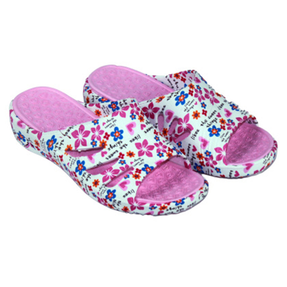 Closeout Ladies Floral Open Toe Sliders With Cut-Out Detailing (Size 6) - Dark Pink &amp; White V32567526 0