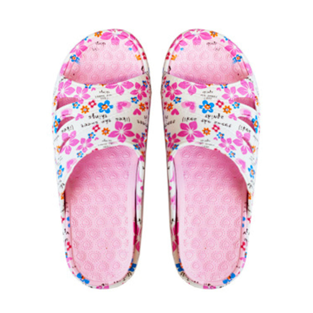 Closeout Ladies Floral Open Toe Sliders With Cut-Out Detailing (Size 3) - Light Pink & White_8579855