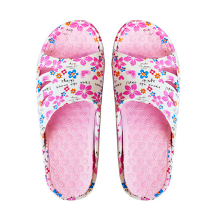Closeout Ladies Floral Open Toe Sliders With Cut-Out Detailing (Size 7) - Light Pink &amp; White V32620024 1