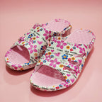 Closeout Ladies Floral Open Toe Sliders With Cut-Out Detailing (Size 7) - Light Pink & White_8579859_1
