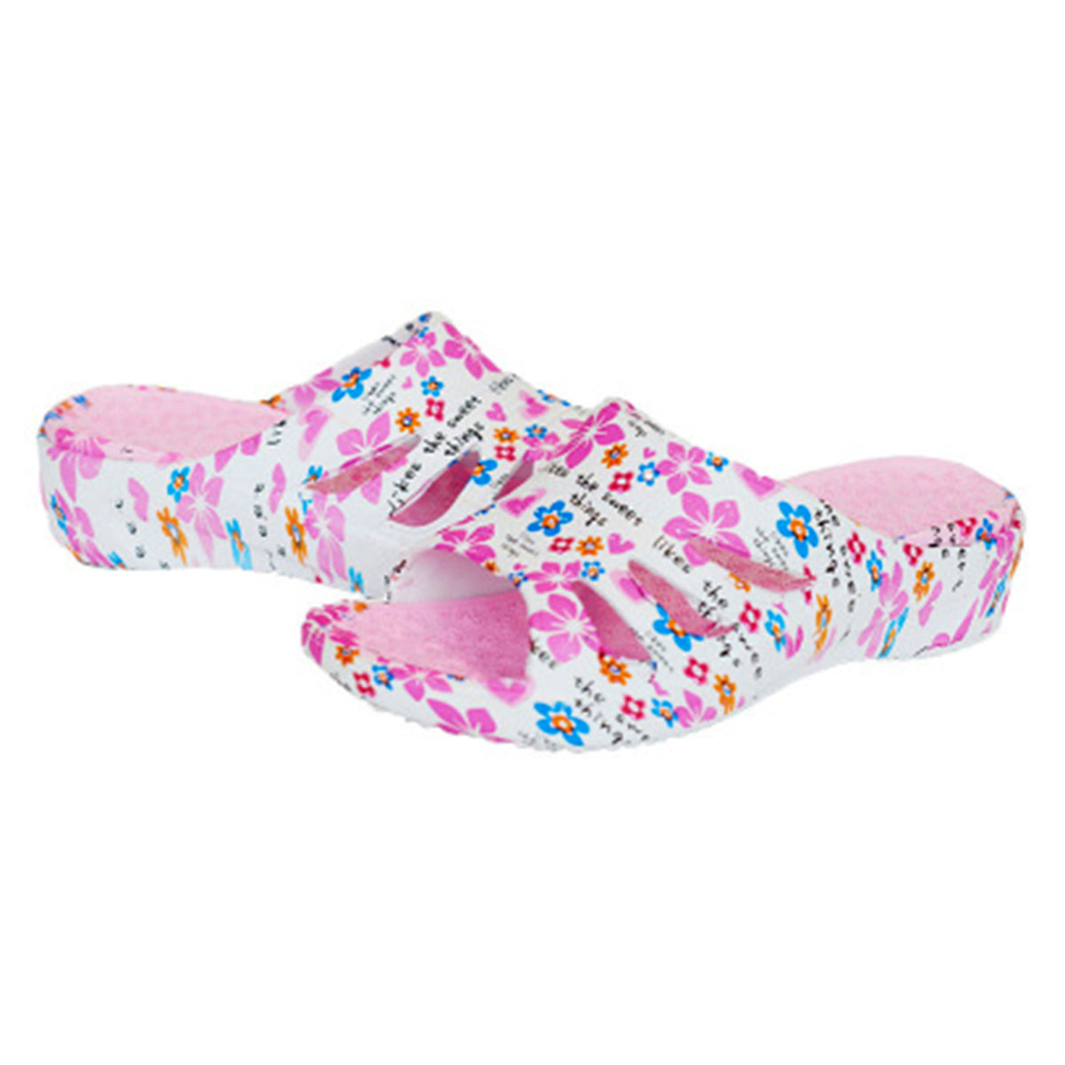 Closeout Ladies Floral Open Toe Sliders With Cut-Out Detailing (Size 7) - Light Pink &amp; White V32563407 2