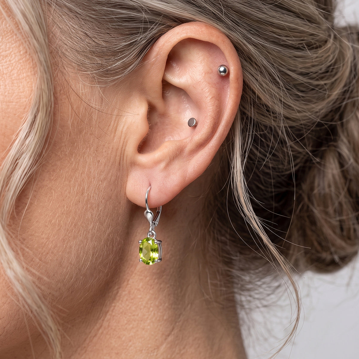 D'Joy - Peridot Solitaire Lever Back Earring in Rhodium Overlay Sterling Silver 2.75 Ct. 8579877 3