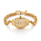 GENOA TIME V2 Byzantine Chain Watch PC21S Japan Movement 3ATM WR Golden Sunshine Dial & PNP Gold Plating Alloy Case Womens Watch with Byzantine Stainless Steel Chain_8579943