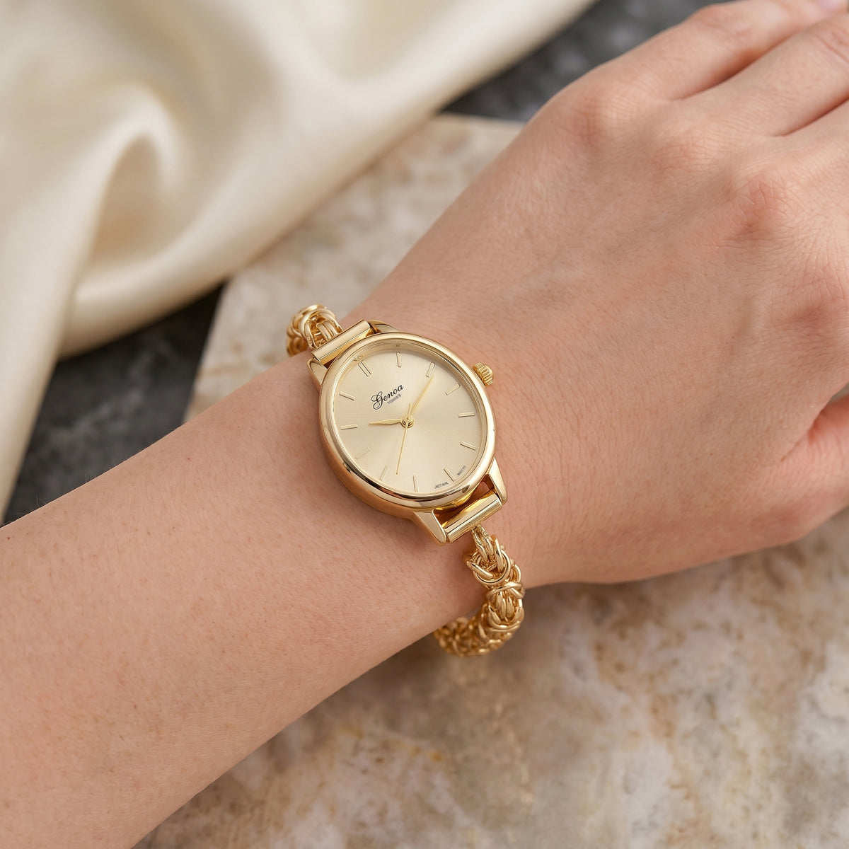 GENOA TIME V2 Handmade Byzantine Bracelet Watch with Japanese Movement 3ATM Golden Sunshine Dial (Size 7.5 inch with 2 inch extender) - Yellow V32602849 2