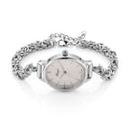 GENOA TIME V2 Byzantine Chain Watch PC21S Japan Movement 3ATM WR White Sunshine Dial & PNP Steel Plating Alloy Case Womens Watch with Byzantine Stainless Steel Chain_8580175