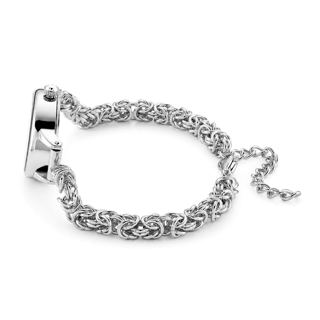 GENOA TIME V2 Byzantine Chain Watch PC21S Japan Movement 3ATM WR White Sunshine Dial & PNP Steel Plating Alloy Case Womens Watch with Byzantine Stainless Steel Chain_8580175_3