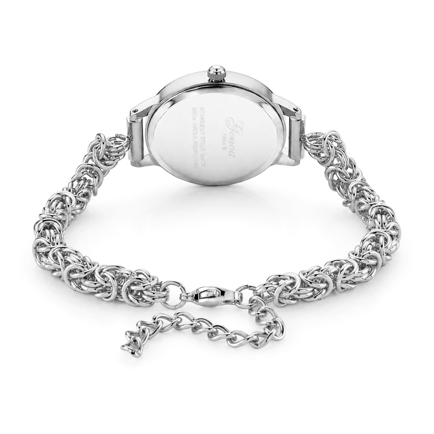 GENOA TIME V2 Byzantine Chain Watch PC21S Japan Movement 3ATM WR White Sunshine Dial &amp; PNP Steel Plating Alloy Case Womens Watch with Byzantine Stainless Steel Chain 8580175 4