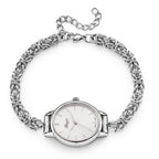 GENOA TIME V2 Byzantine Chain Watch PC21S Japan Movement 3ATM WR White Sunshine Dial & PNP Steel Plating Alloy Case Womens Watch with Byzantine Stainless Steel Chain_8580175_6