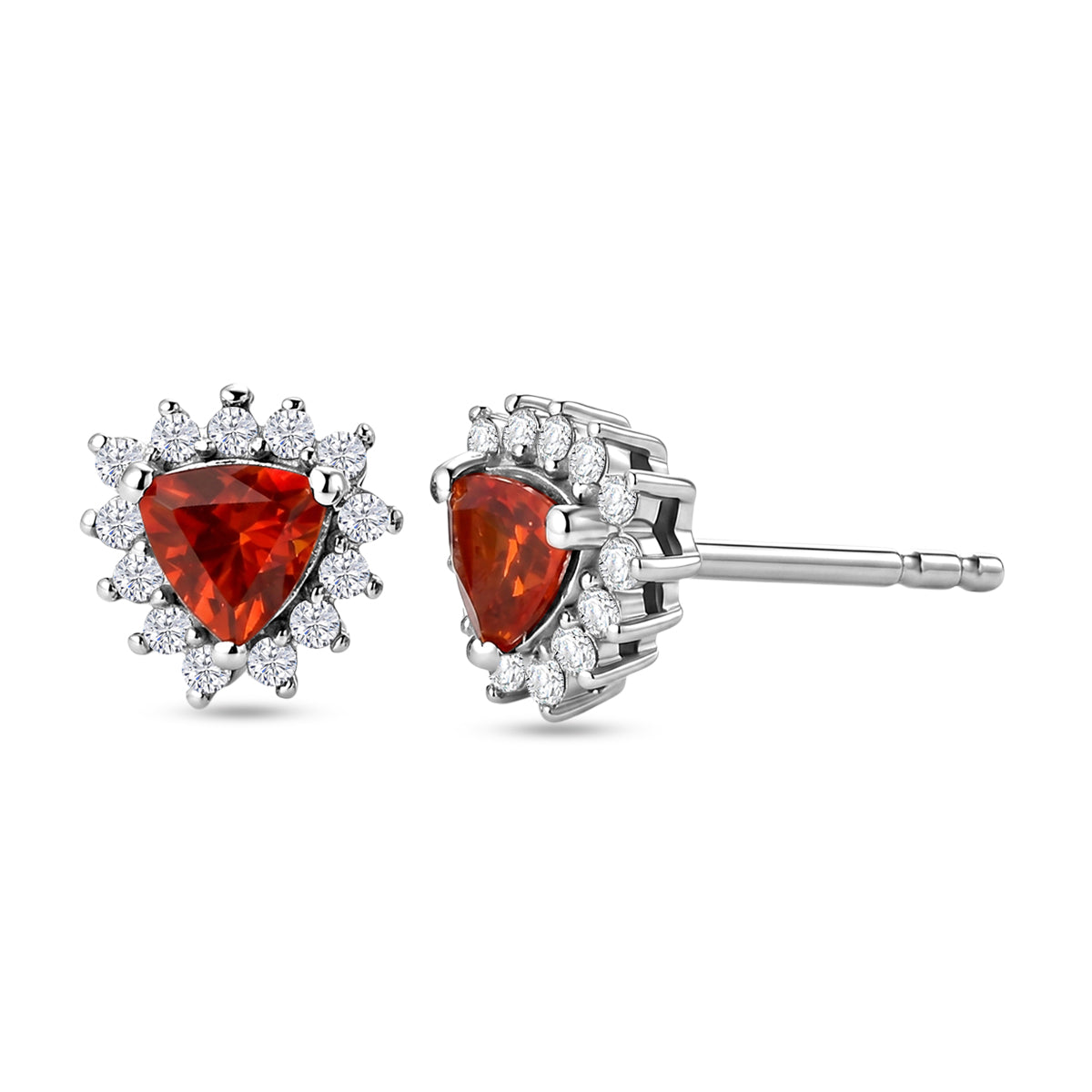 D'Joy - Natural Crimson Fire Opal &amp; White Zircon Halo Stud Push Post Earring in Platinum Overlay Sterling Silver 8580252 0