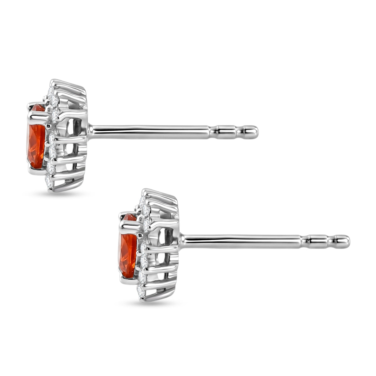 D'Joy - Natural Crimson Fire Opal &amp; White Zircon Halo Stud Push Post Earring in Platinum Overlay Sterling Silver 8580252 4
