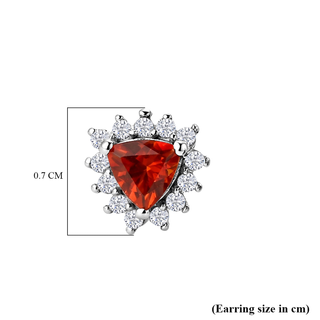 D'Joy - Natural Crimson Fire Opal & White Zircon Halo Stud Push Post Earring in Platinum Overlay Sterling Silver_8580252_4