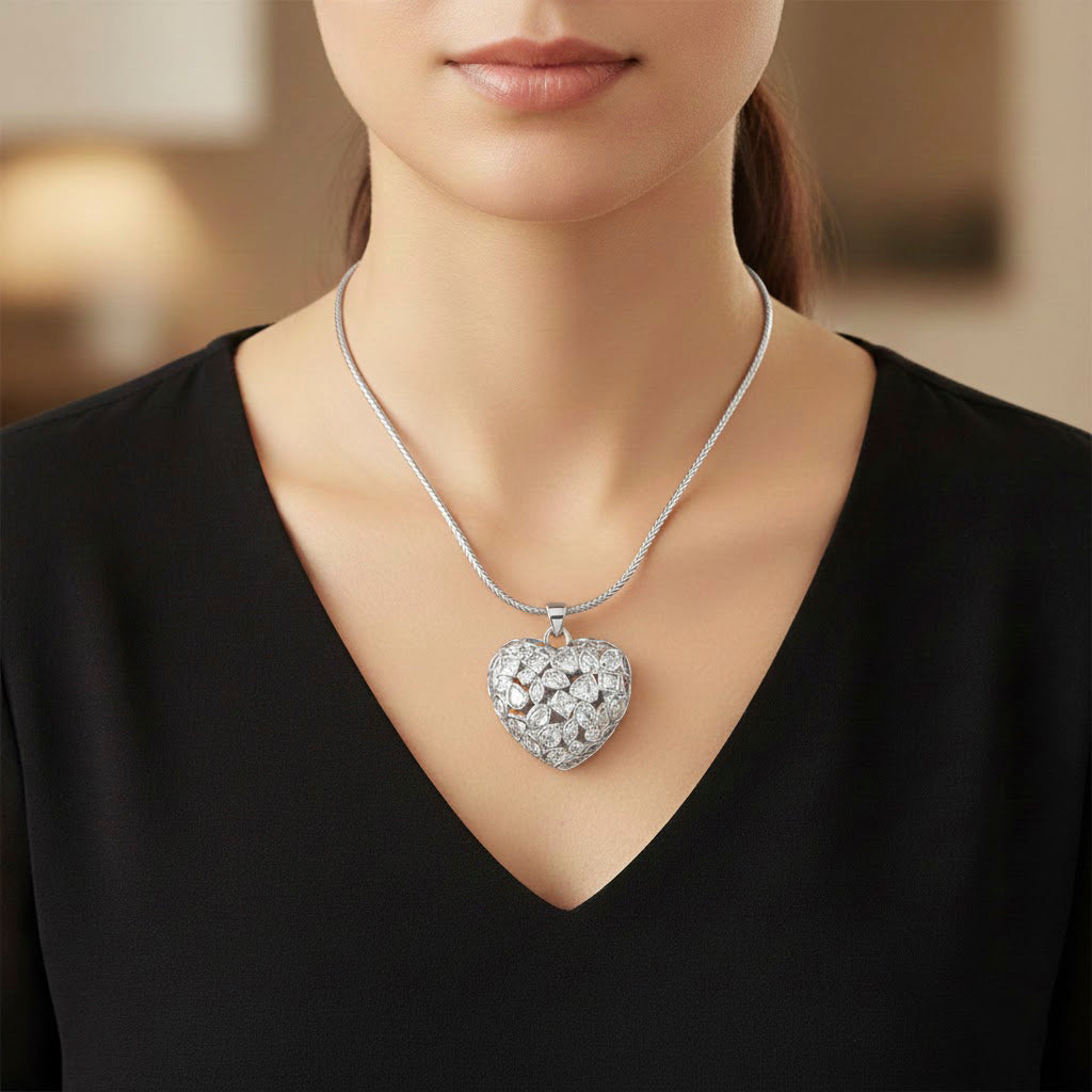White Cubic Zirconia Heart Necklace (Size - 20-1.5 Ext) V32355256 2