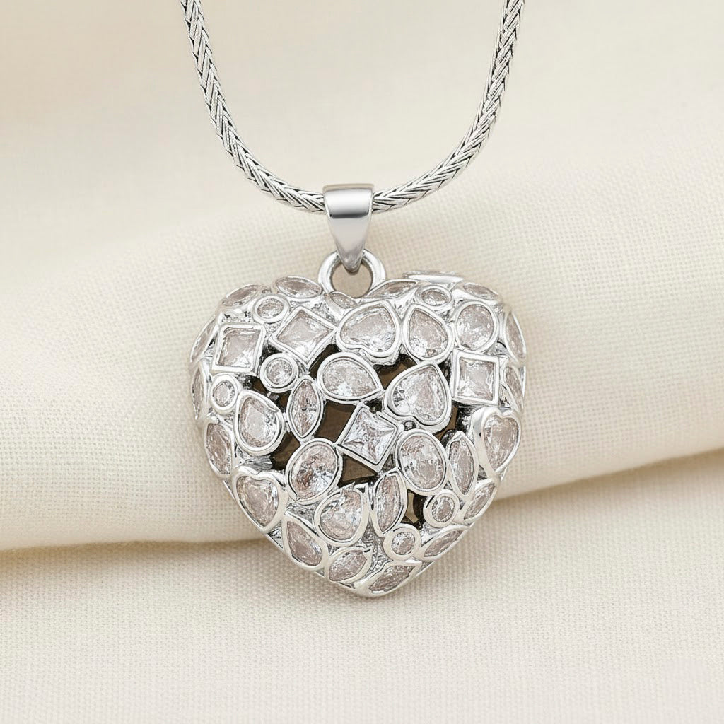 White Cubic Zirconia Heart Necklace (Size - 20-1.5 Ext) V32363666 3