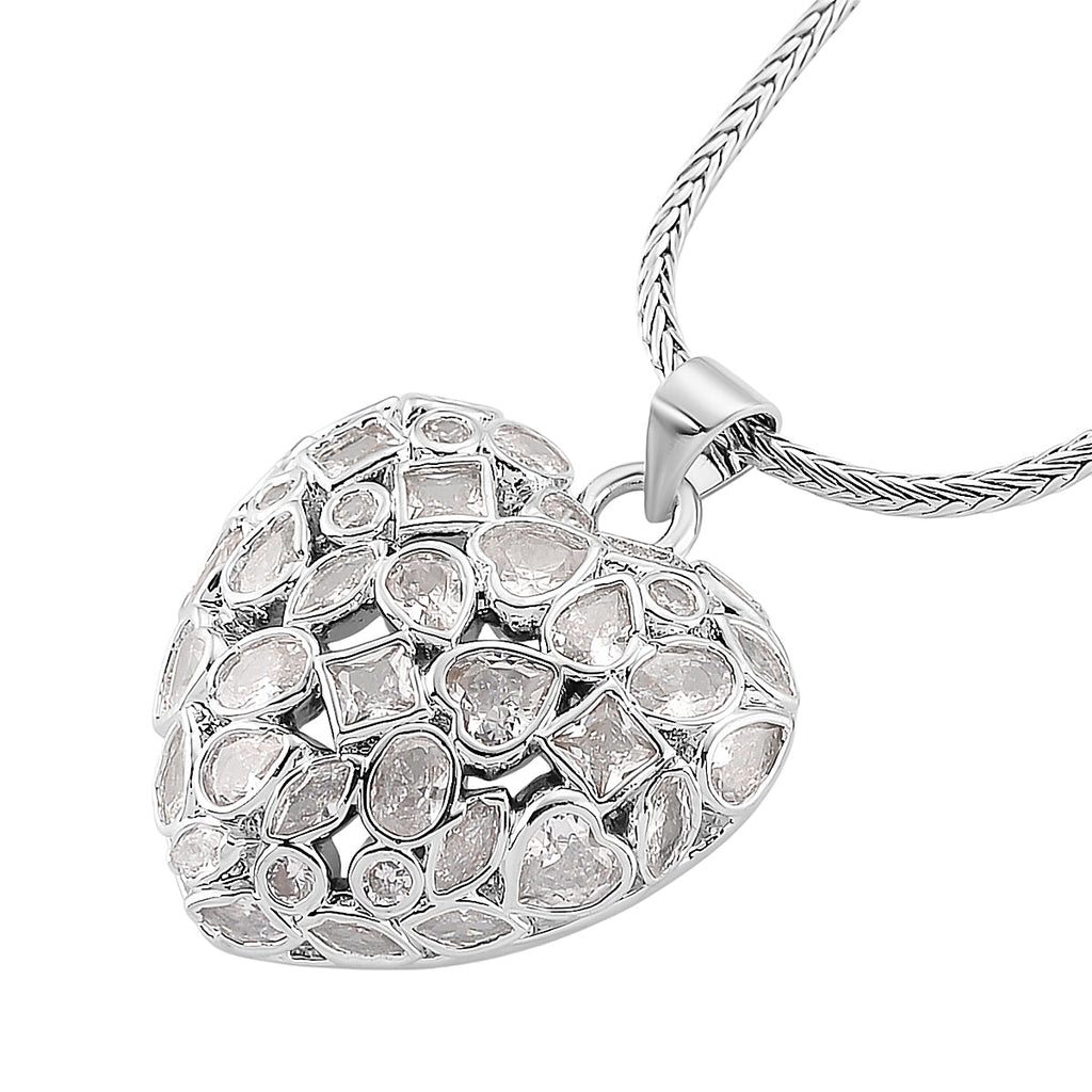 White Cubic Zirconia Heart Necklace (Size - 20-1.5 Ext)