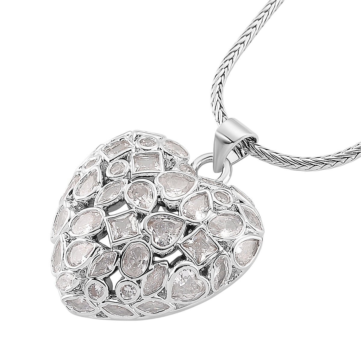 White Cubic Zirconia Heart Necklace (Size - 20-1.5 Ext) V32355542 4