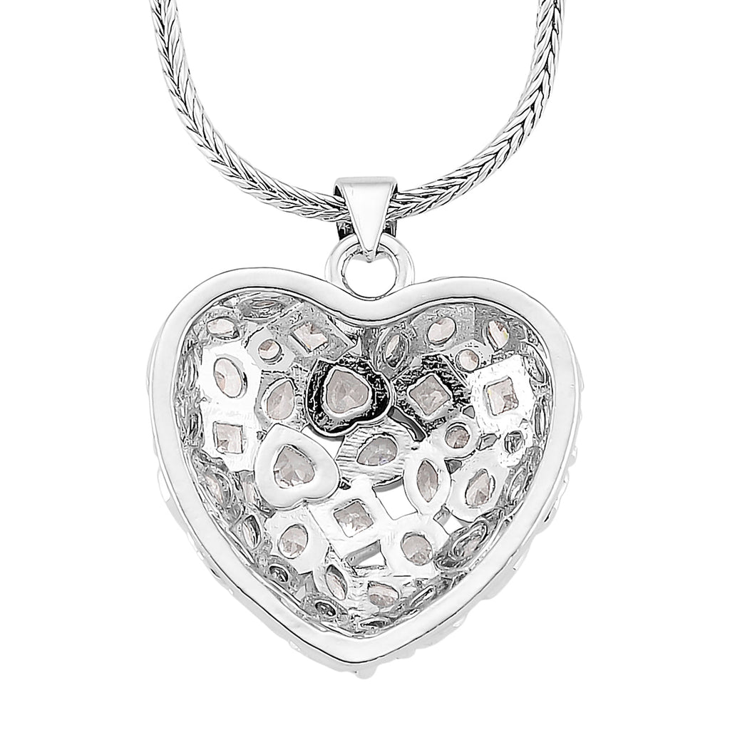White Cubic Zirconia Heart Necklace (Size - 20-1.5 Ext)