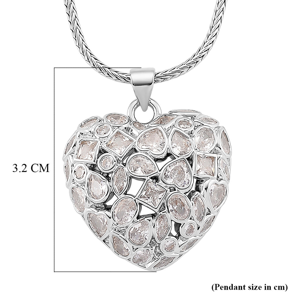 White Cubic Zirconia Heart Necklace (Size - 20-1.5 Ext)